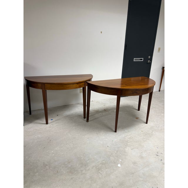 Brown Pair of Demilune Mahogany Tables / Round Table, Federal Style For Sale - Image 8 of 9