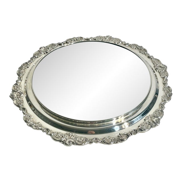 Vintage Wallace Baroque Silver Plate Mirrored Plateau Tray For Sale