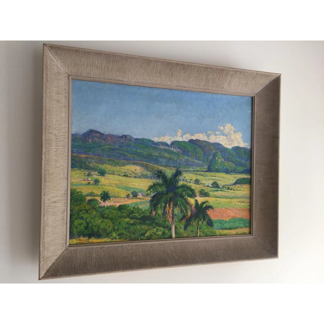 Domingo Ramos (1897-1967) paisaje Cubano oil on jute canvas painting. Framed in the original Art Deco wood frame.. Signed...