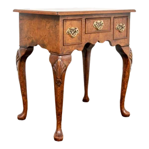 Mid 20th Century Vintage Queen Anne Style Burl Walnut Lowboy