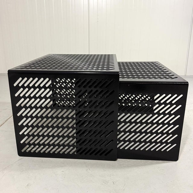 Black Perforated Steel Nesting Tables, Italy, 1980s, Set of 2 For Sale - Image 10 of 16