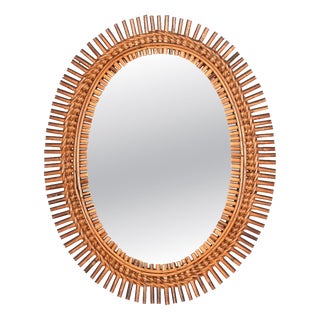 Organic Oval Mirror in Bamboo, Rattan and Wicker by Franco Albini, Italy, 1960s For Sale