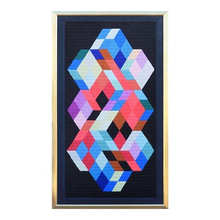 20th Century Horizontal Colorful Modern Geometric Long Stitch Woven Tapestry by Mikka Levitt For Sale