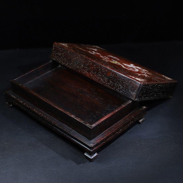 Antique Zitan Wood Box With Mother-of-Pearl Bird and Flower Inlay For Sale - Image 10 of 10