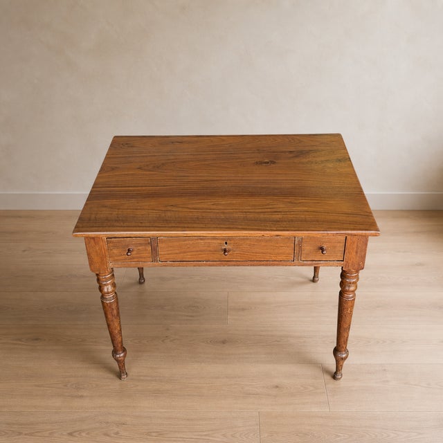 Wood Antique Walnut Three-Drawer Writing Desk With Turned Legs For Sale - Image 7 of 18