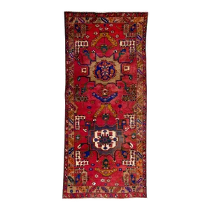 1960s Vintage Persian Heriz Red Handmade Medallion Wool Runner