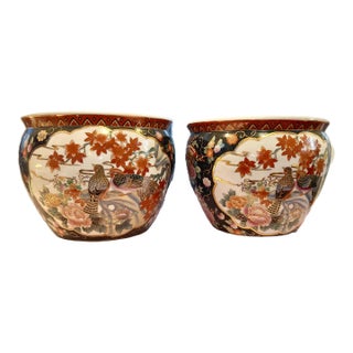 1970s Porcelain Fishbowl Planters - A Pair For Sale