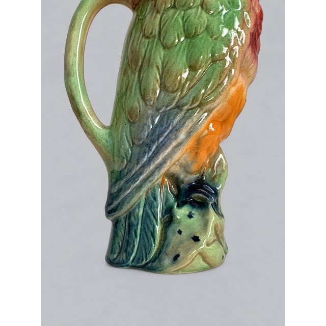 Burgundy Early 20th Century French Barbotine Majolica Parrot Liqueur Pitcher, C. 1900 For Sale - Image 8 of 17