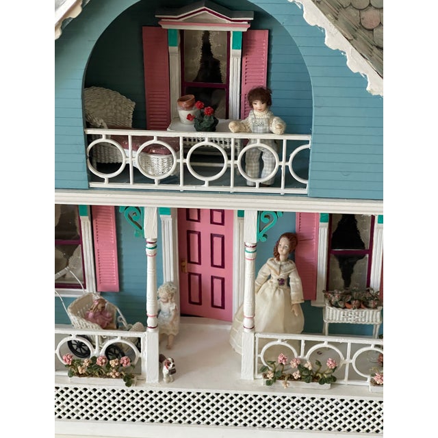 1960 Vintage Dollhouse Blue Cottage Handmade Furnished For Sale In Miami - Image 6 of 17