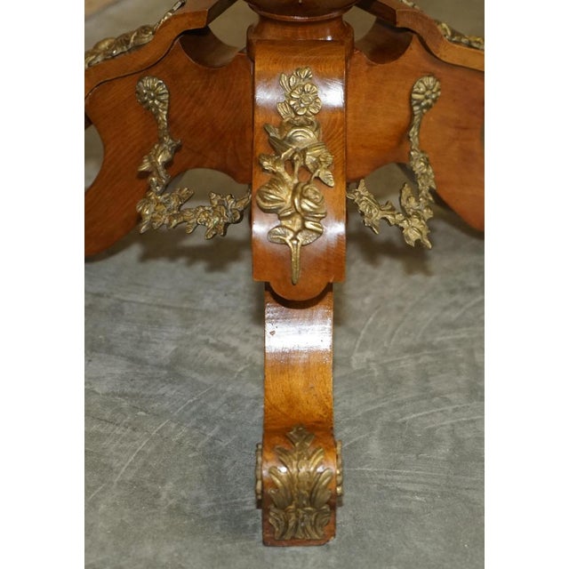 Antique French Burr Walnut, Gilt Brass & Green Marble Side Tables, Set of 2 For Sale - Image 13 of 18