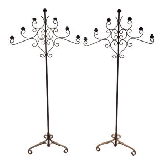 Gothic Style Iron Torchares Candelabras - A Pair