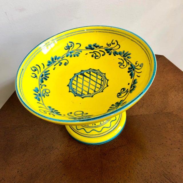 1960s-70s yellow and green Italian pottery tazza centerpiece or compote.