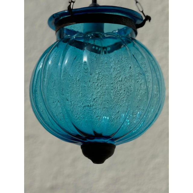 Metal Vintage Turquoise Blue Hundi Lantern, Electrified With Canopy For Sale - Image 7 of 7