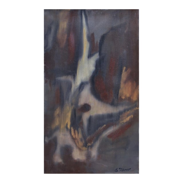 S. Palmer Mid Century Brown & Rust Abstract Oil on Canvas 1960s For Sale