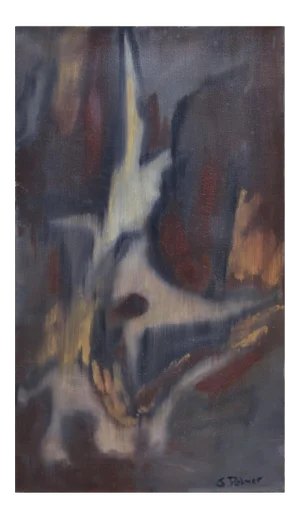 S. Palmer Mid Century Brown & Rust Abstract Oil on Canvas 1960s
