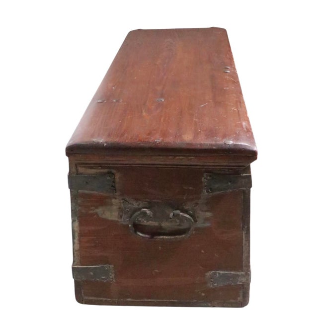 Antique 18th C Wood Trunk With Wrought Iron Hardware Repurp as a Coffee Table For Sale - Image 9 of 16