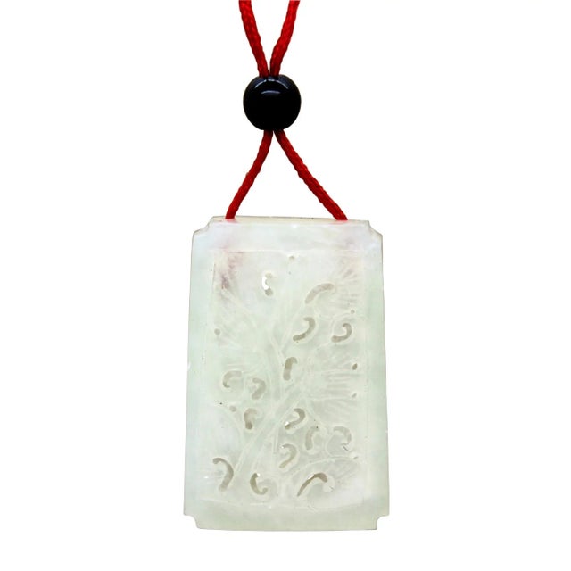 This unique modern made jade sachet bottle bag is from ancient Chinese 香囊 (Xiang nang), it has a carved flower rectangular...
