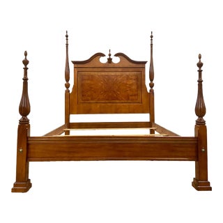 Vintage Drexel Westbury Queen Size Burled Pediment Poster Bed For Sale