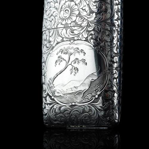Antique Victorian Engraved Silver Cigar Case by Nathaniel Mills, 1840s For Sale - Image 9 of 18