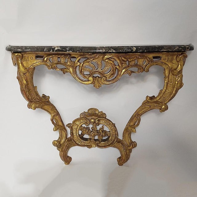 Gilded Louis XV Wand Console, 1700s For Sale - Image 4 of 17