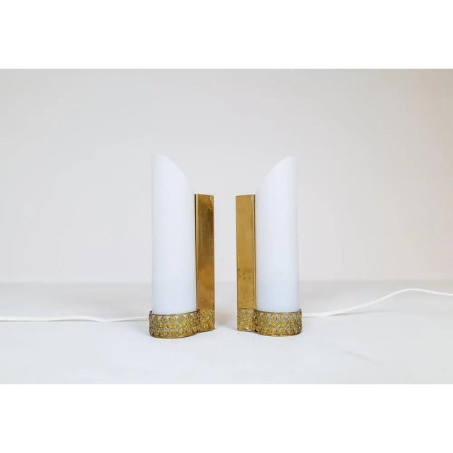 Mid-Century Modern Brass and Opaline Wall Lamps from Asea, Sweden, Set of 2 For Sale - Image 4 of 11