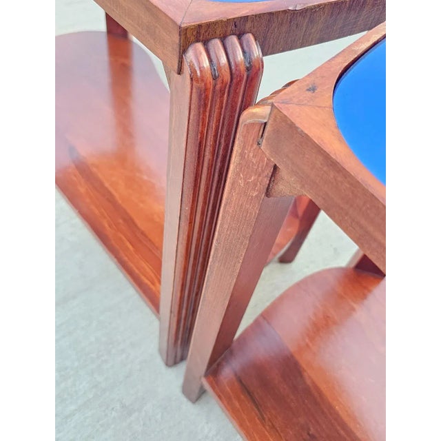 1930s Pair of 1930s Art Deco Cobalt Blue Mirror Glass Tops Lamp Side Tables For Sale - Image 5 of 12