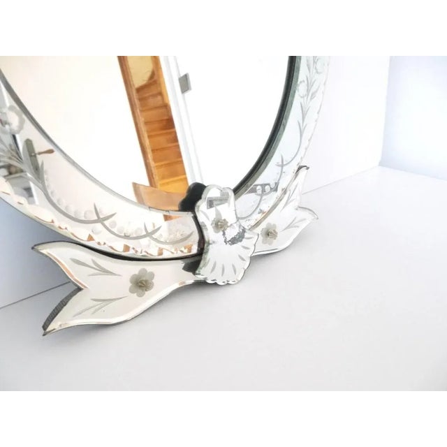 Vintage Venetian Oval Shield Wall Vanity Mirror For Sale - Image 4 of 8