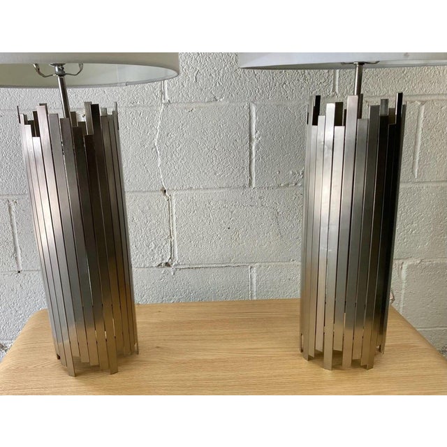 1980s Vintage Modern Metal Brutalist Table Lamps in the Style of Paul Mayen For Sale - Image 5 of 10