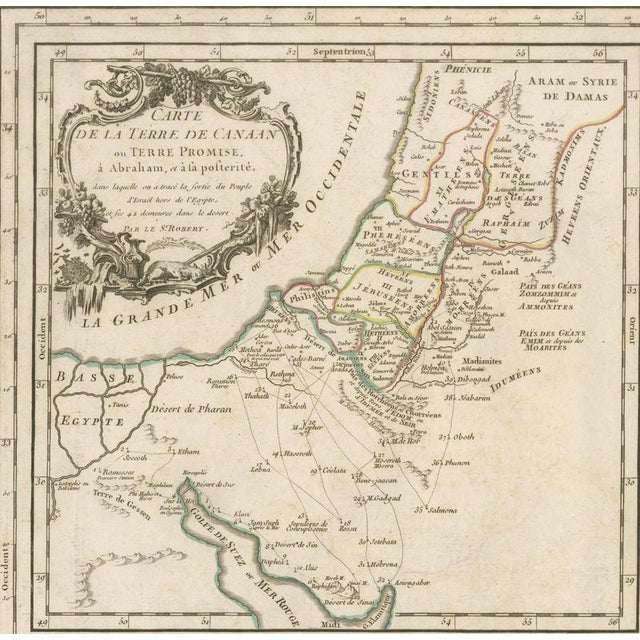 Antique French Map of the Holy Land with Twelve Tribes of Israel, 1750s For Sale - Image 3 of 11