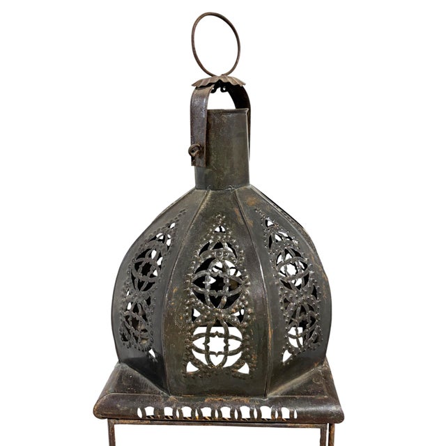 Vintage Moroccan Glass and Metal Lamp 22" H For Sale - Image 4 of 6