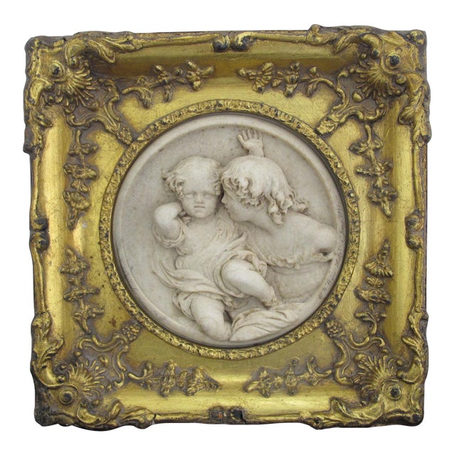 Ew Wyon Marble Cherub Plaque in Victorian Gilt Frame Calmady Children For Sale