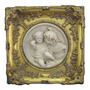 Ew Wyon Marble Cherub Plaque in Victorian Gilt Frame Calmady Children