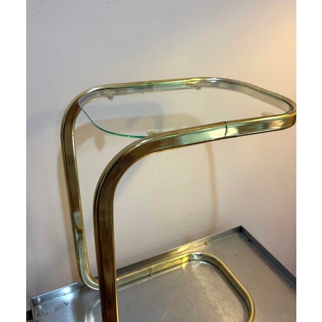 Mid-Century Modern Milo Baughman Style Brass & Glass Side Table For Sale - Image 3 of 4