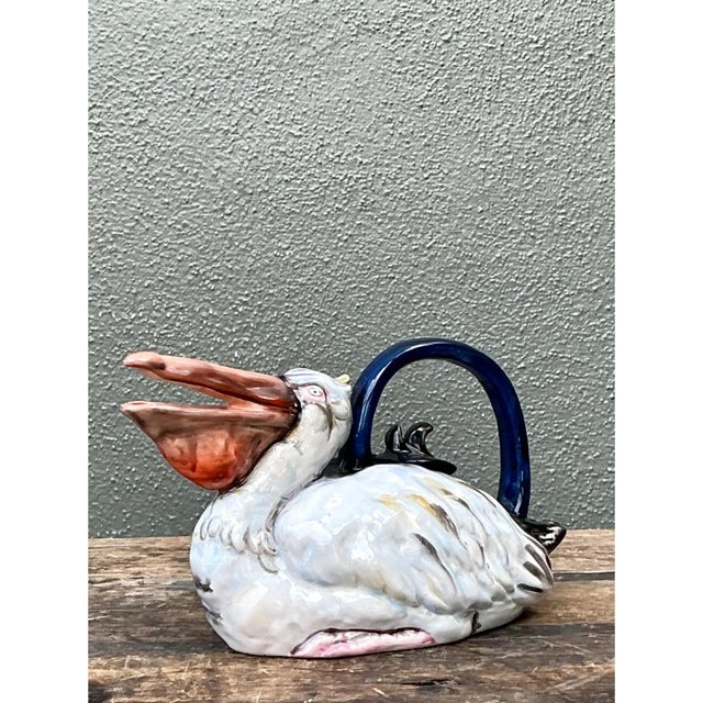 Vintage Coastal Glazed Ceramic Pelican Teapot For Sale - Image 12 of 12