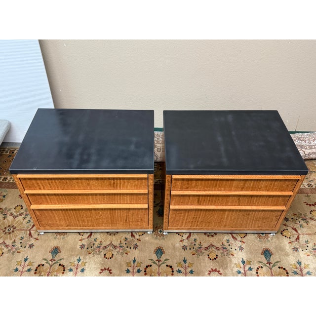 Contemporary Eucalyptus Wood + Stone Top Nightstands, Pair For Sale - Image 3 of 12