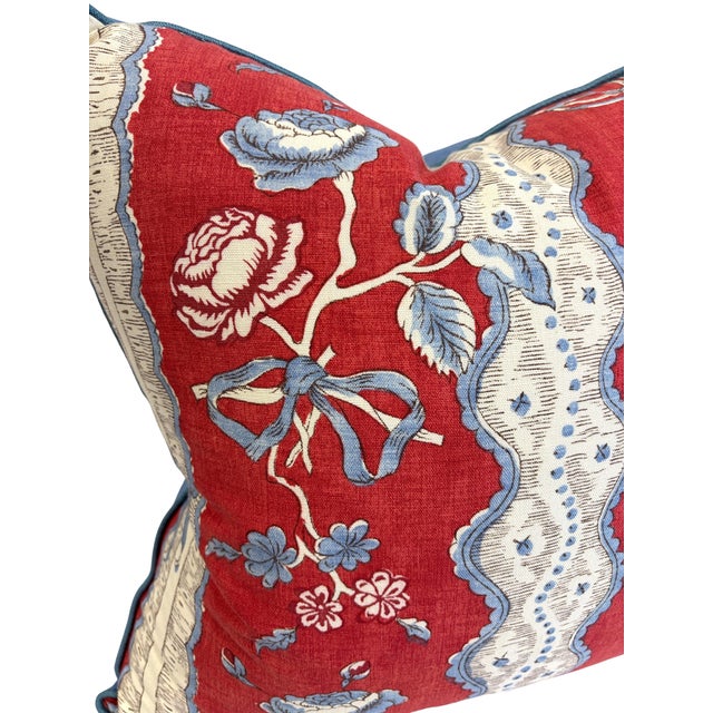 Red French Floral Print Pillow For Sale - Image 4 of 5