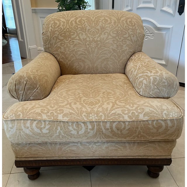 Wood Century Furniture Lt Designs Upholstered Chair With Ottoman For Sale - Image 7 of 12