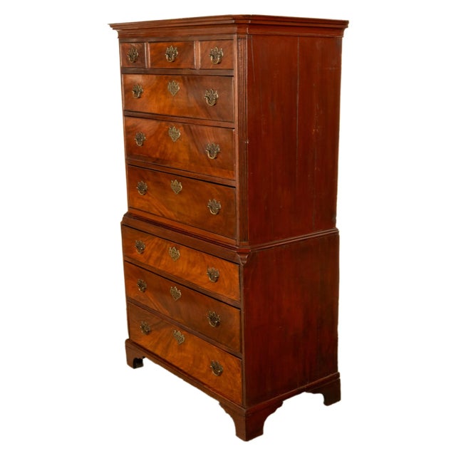 A good antique flame mahogany Georgian chest on chest tallboy, circa 1780. The chest on chest is in two sections and of...