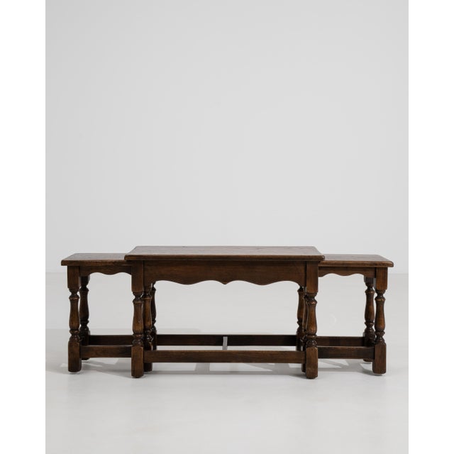 Brown Set of 3 French Oak Nesting Tables, Circa 1970 For Sale - Image 8 of 14