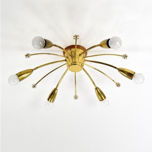 Modern Modernist Brass Sun-Shaped Flush Mount Attributed to J. T. Kalmar for Kalmar, Austria, 1950s For Sale - Image 3 of 7