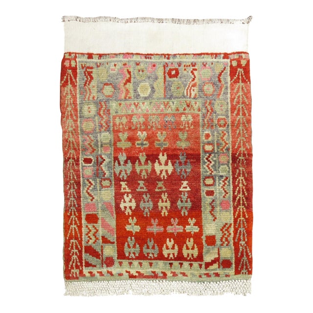 Vintage Zabihi Collection Red Turkish Anatolian Rug - 2'9" x 3'8" For Sale
