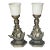 Pair of Antique Art Deco 1921 Cast Nautical Accent Table Lamps W/ Ship & Globe For Sale