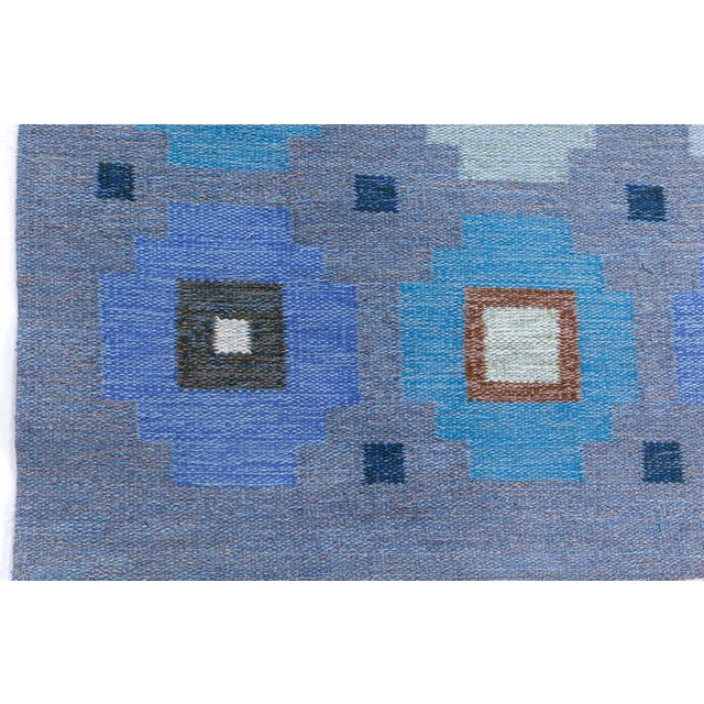Blue Doris Leslie Blau Swedish Geometric Blue Flat Woven Rug For Sale - Image 8 of 9
