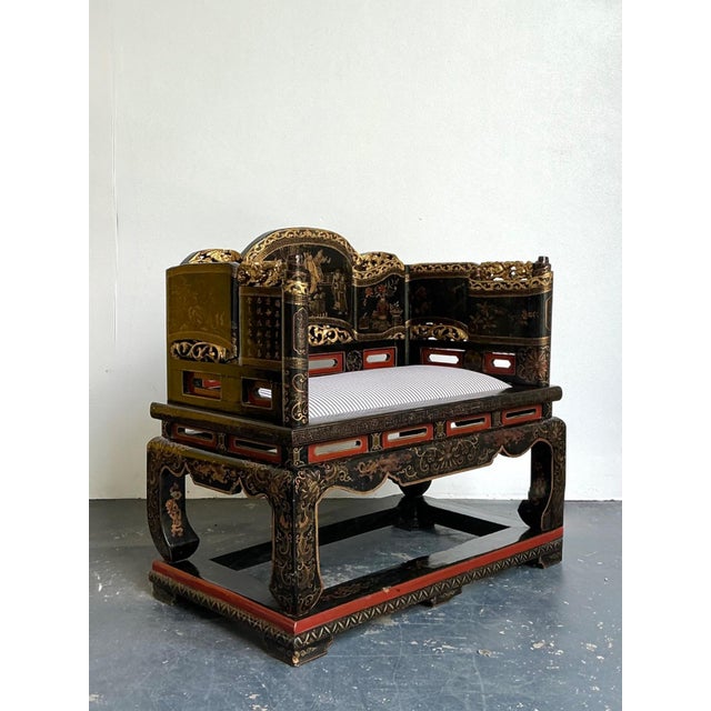 Vintage Chinese Lacquered Throne Chair For Sale - Image 11 of 18