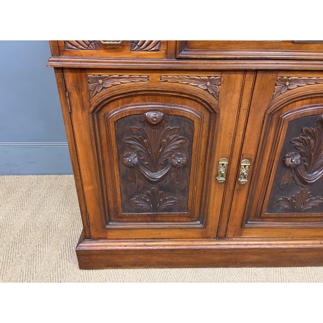 Victorian Carved Walnu Bookcase witht Secretaire, 1880 For Sale - Image 15 of 18
