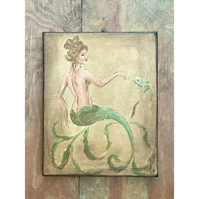 Figurative Vintage Oil Painting of Mermaid on Canvas For Sale - Image 3 of 12