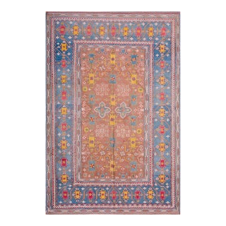 1890s Tan Camel Geometric Antique Indian Agra Rug 5' X 7' 4" Cotton Knotted Carpet For Sale