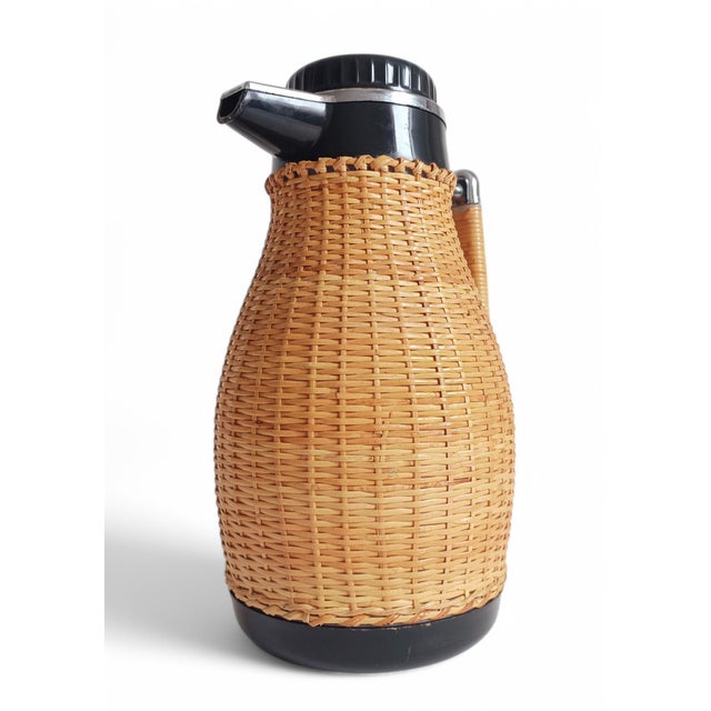 Mid-Century Modern Mid-Century Wicker Lined Thermos Pitcher, Sweden, 1960s For Sale - Image 3 of 11