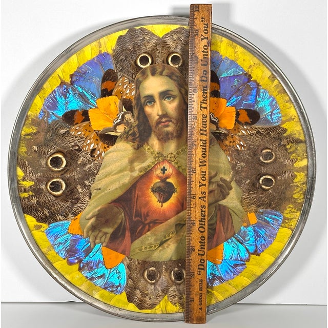 Brazilian Butterfly Wing Morpho Jesus Christ Charger C. 1950s For Sale - Image 15 of 17