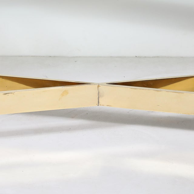 Metal Mid-Century X Form Polished Brass & Lucite Console Table by Karl Springer For Sale - Image 7 of 14